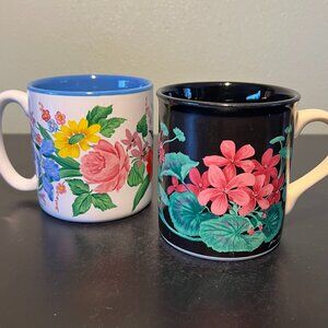 Pair of Vintage FIB Flowers Inc. Balloons Floral Mugs w/ Artwork by Jane Bowen